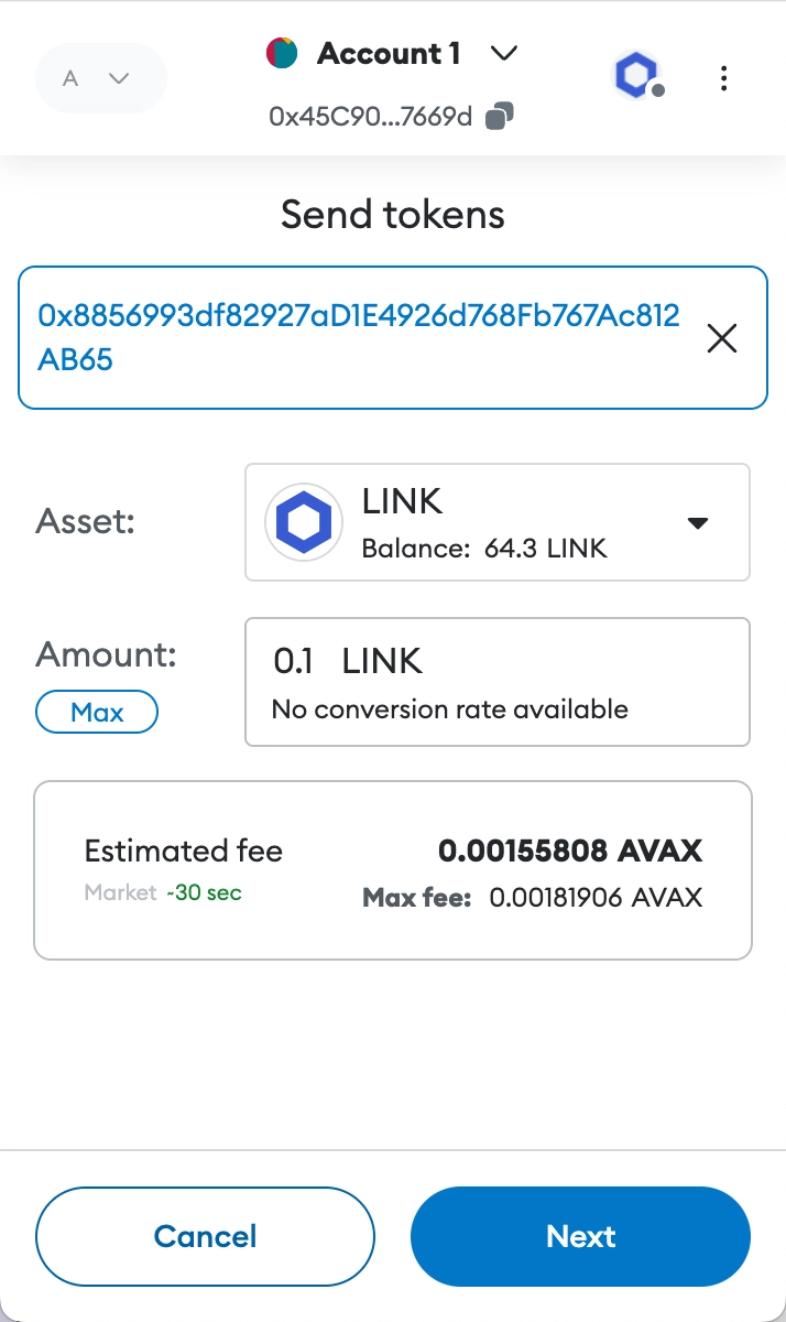 Chainlink CCIP fund deployed sender Avalanche Fuji